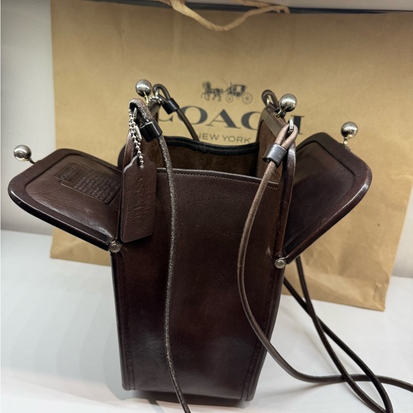 Coach Vintage Bonnie Cashin Carry doble Kiss-lock Brown Leather Shoulder Bag. - Picture 6 of 13